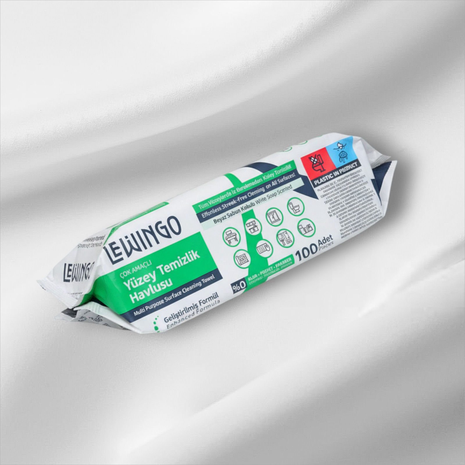 LEWINGO Beyaz Sabun Kokulu Toz Tutmaz Çok Amaçlı Yüzey Temizlik Havlusu 100 Adet (%0 Klor, Fosfat, Paraben)