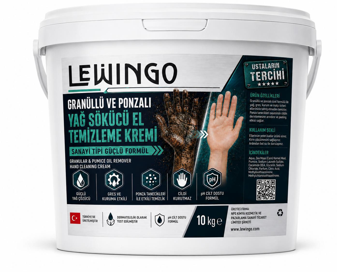 LEWINGO Granüllü ve Ponzalı Sanayi Tipi Yağ Sökücü El Temizleme Kremi 10 Kg