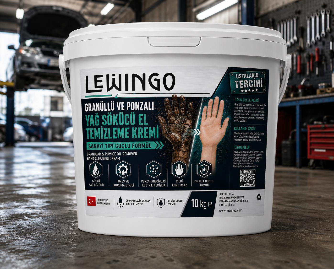 LEWINGO Granüllü ve Ponzalı Sanayi Tipi Yağ Sökücü El Temizleme Kremi 10 Kg